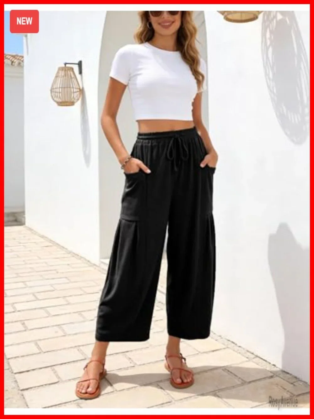 Womens Casual Wide Leg Palazzo Pants Drawstring Elastic Waist Lounge Trousers